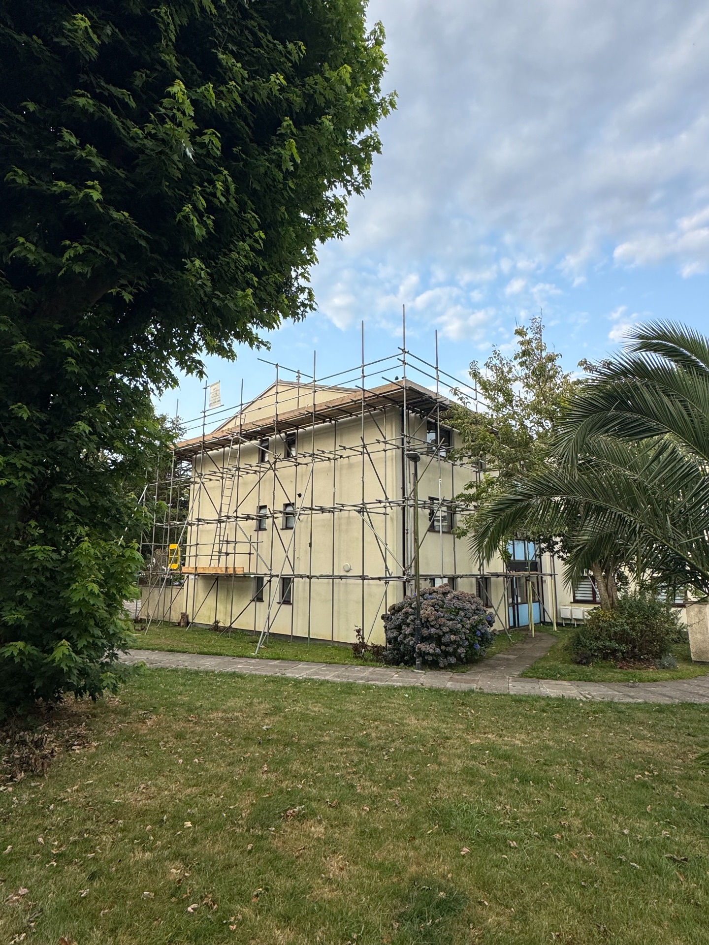 Scaffolding erected on residential flats in Plymouth for safe construction access
